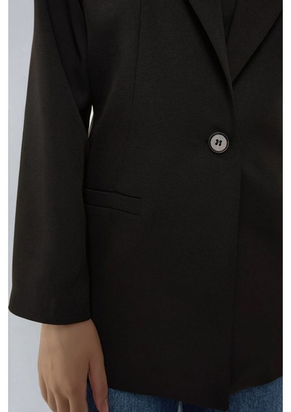 Kadın Leopar Astarlı Blazer Ceket Siyah