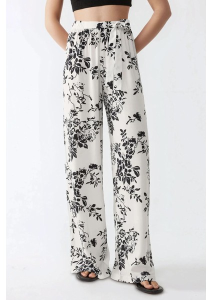 Kadın Geniş Paça Desenli Pantolon Çok Renkli