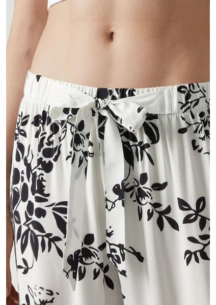 Kadın Geniş Paça Desenli Pantolon Çok Renkli