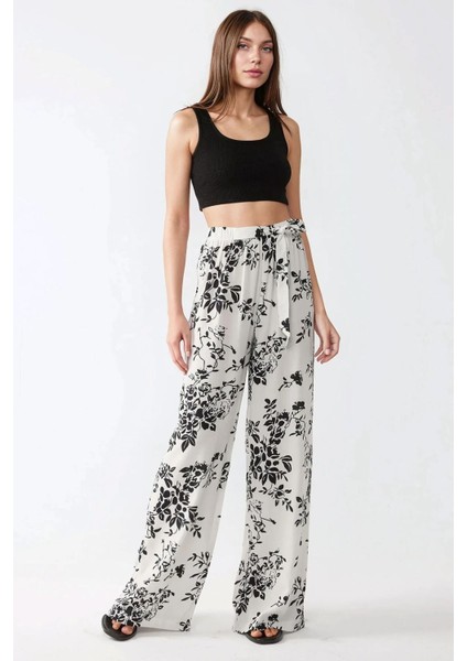 Kadın Geniş Paça Desenli Pantolon Çok Renkli