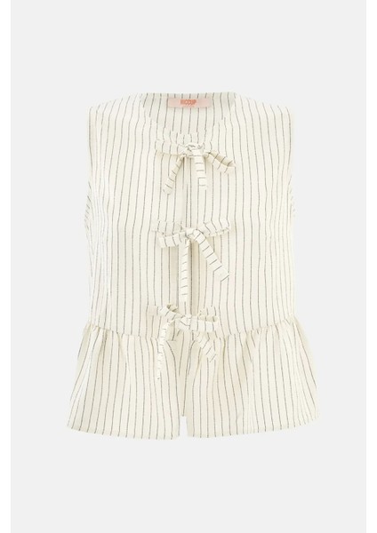 Kadın Çizgili Bisiklet Yaka Kolsuz Bluz White