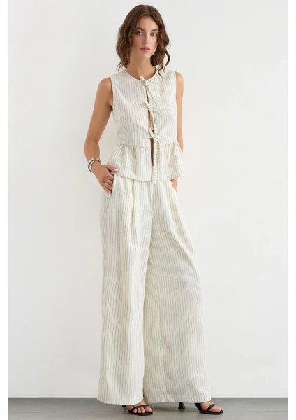 Kadın Çizgili Bisiklet Yaka Kolsuz Bluz White