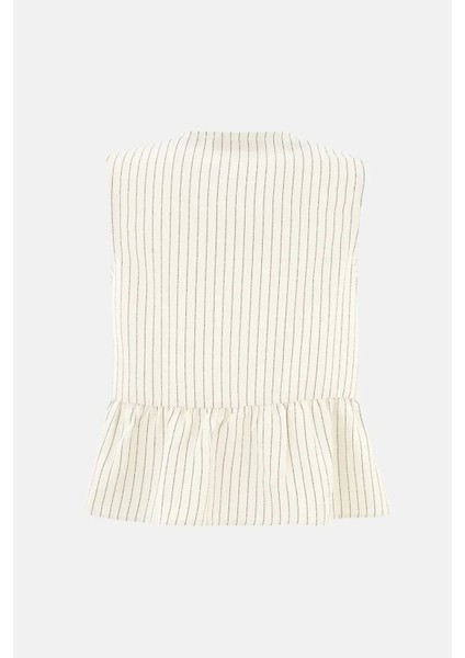 Kadın Çizgili Bisiklet Yaka Kolsuz Bluz White