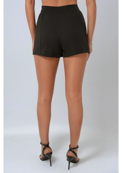 Kadın Çift Yırtmaçlı Yüksek Bel Mini Şort Etek Black