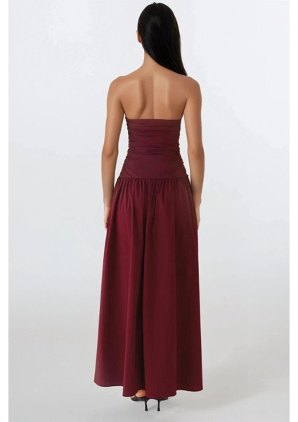 Kadın Straplez Maxi Elbise Red