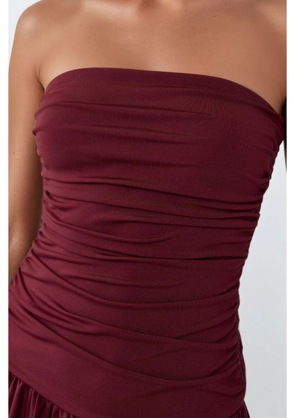 Kadın Straplez Maxi Elbise Red