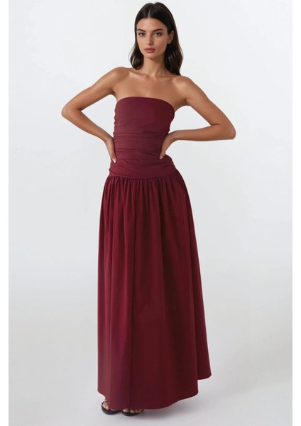 Kadın Straplez Maxi Elbise Red