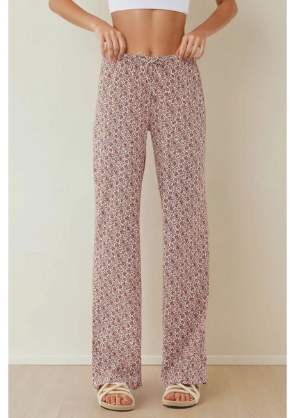 Kadın Rahat Kesim Desenli Pantolon Pink