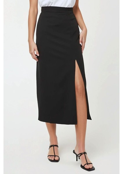 Kadın Maxi Bodycon Yırtmaçlı Etek Black