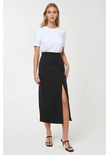 Kadın Maxi Bodycon Yırtmaçlı Etek Black