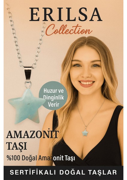 Sertifikalı Yıldız Model Amazonit Doğal Taş Kolye Pozitif Enerji Verir fiyatları
