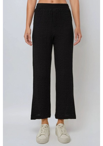 Kadın Premium Yüksek Bel Dokulu Düz Pantolon Black