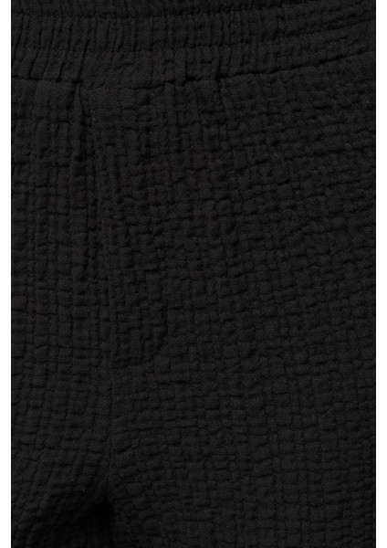 Kadın Premium Yüksek Bel Dokulu Düz Pantolon Black