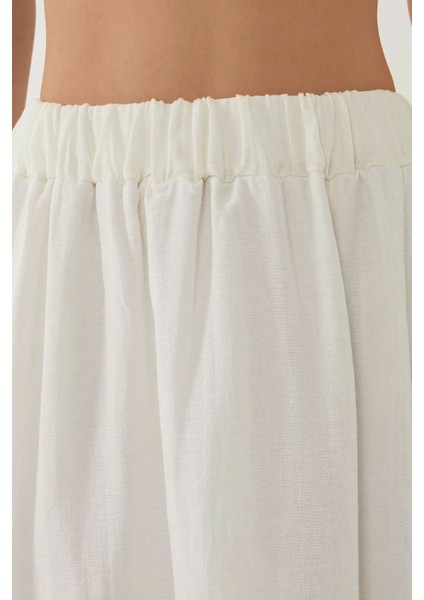 Kadın Yüksek Bel A-Form Yırtmaçlı Maxi Etek White