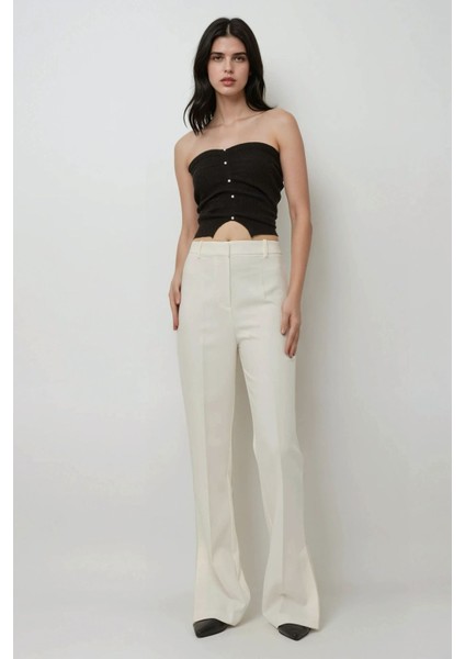 Kadın Premium Kalite Yüksek Bel Flare Pantolon White