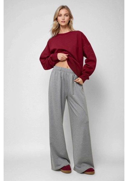 Kadın Beli Lastikli Rahat Kalıp Jogger Eşofman Altı Grey