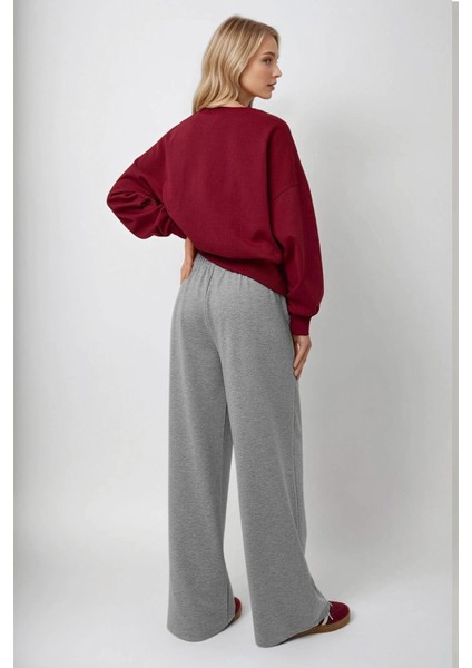 Kadın Beli Lastikli Rahat Kalıp Jogger Eşofman Altı Grey