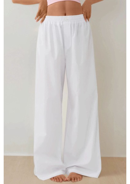 Kadın Yüksek Bel Rahat Kesim Pantolon White