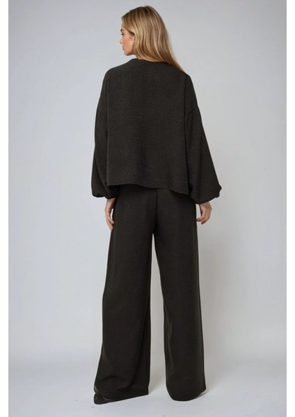 Kadın Geniş Paça Rahat Kesim Pantolon Siyah