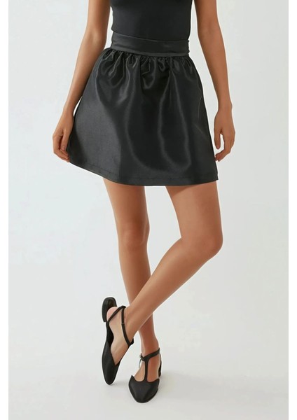 Kadın Yüksek Bel Balon Mini Etek Black