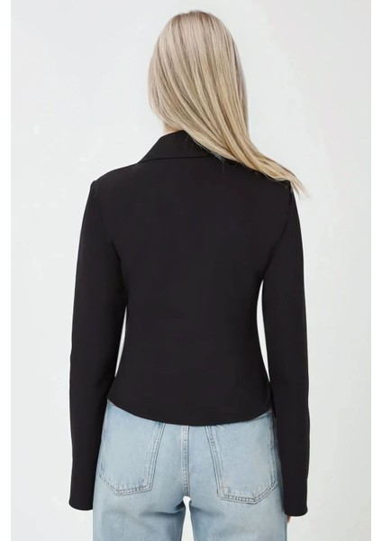 Kadın Fitted Uzun Kollu Pamuklu Gömlek Black