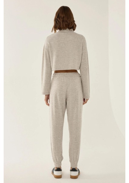 Kadın Esnek Bel Dikişli Eşofman Altı Natural