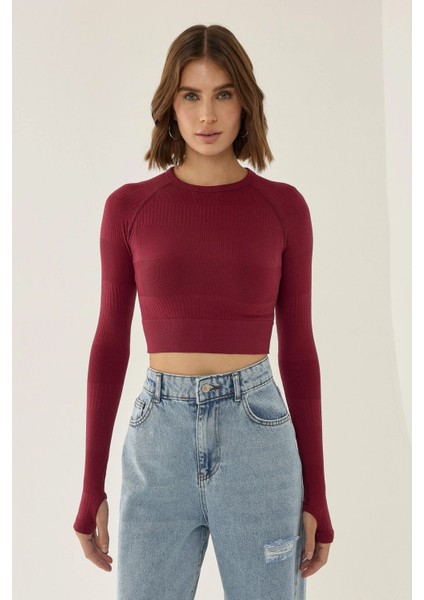 Kadın Slim Fit Basic Crop Top Red