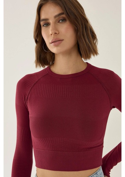 Kadın Slim Fit Basic Crop Top Red
