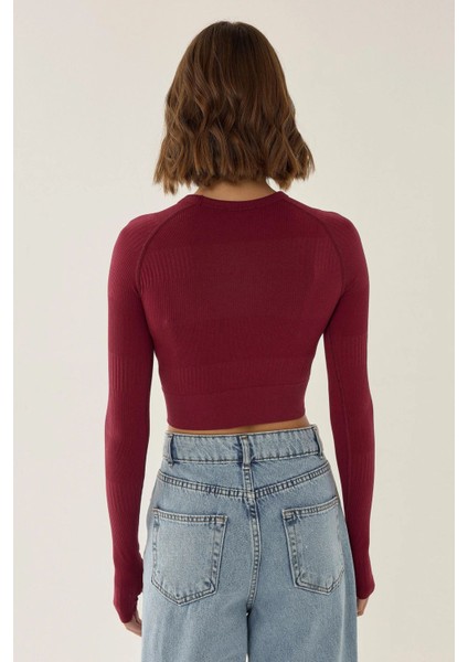 Kadın Slim Fit Basic Crop Top Red