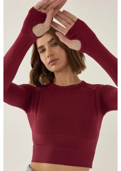 Kadın Slim Fit Basic Crop Top Red