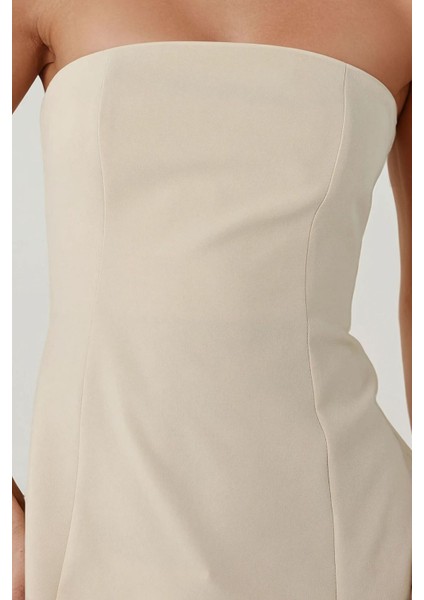 Kadın Straplez Dar Uzun Bluz Natural