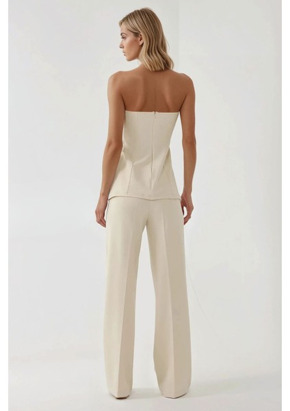 Kadın Straplez Dar Uzun Bluz Natural