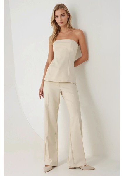 Kadın Straplez Dar Uzun Bluz Natural