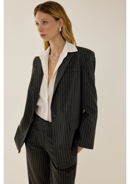 Kadın Reece Çizgili Blazer Gri