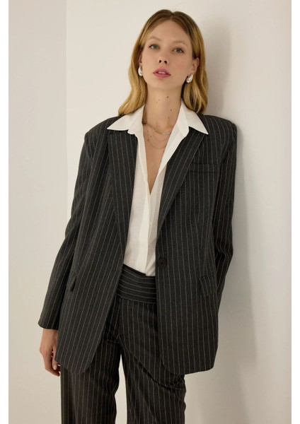 Kadın Reece Çizgili Blazer Gri