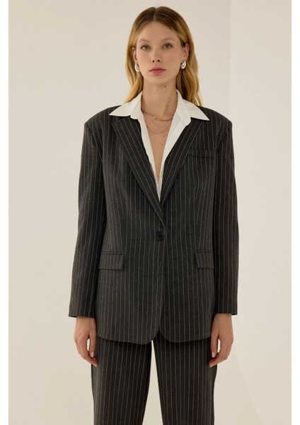 Kadın Reece Çizgili Blazer Gri