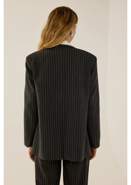 Kadın Reece Çizgili Blazer Gri