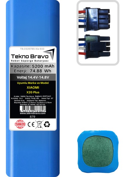(Xiaomi X20 Plus Uyumlu) 5200MAH 74,88WH Robot Süpürge Yedek Bataryası