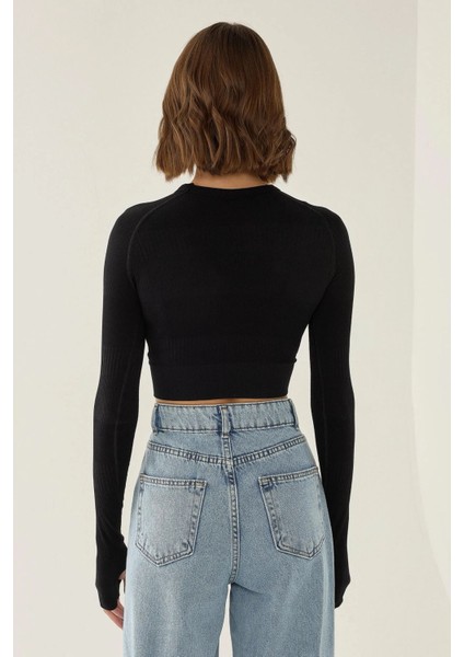 Kadın Slim Fit Basic Crop Top Black