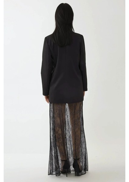 Kadın Yüksek Bel Dantel Maxi Etek Black