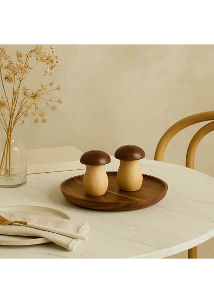 Mantar Tuzluk Biberlik 2'li (Doğal Bambu)