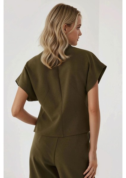 Kadın Fitted V Yaka Yelek Green