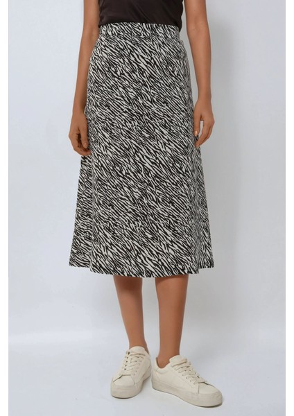 Kadın Yüksek Bel Zebra Desenli Midi Etek Çok Renkli