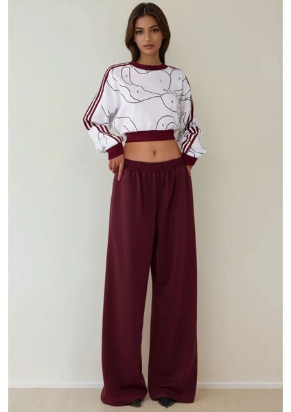 Kadın Lastikli Bel ve Geniş Paça Örme Pantolon Red