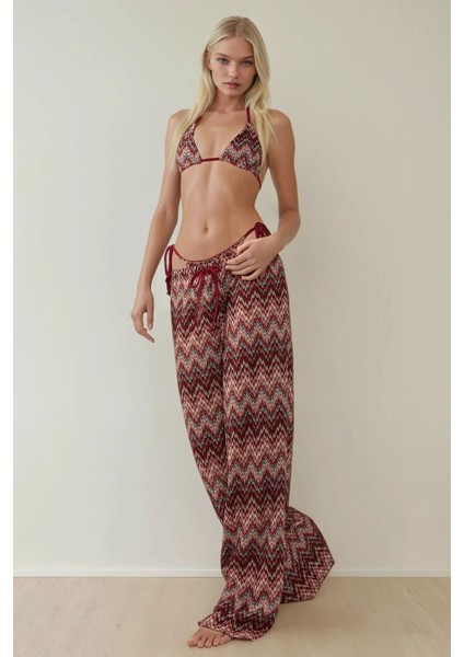 Kadın Geniş Paça Renkli Örme Pantolon Multicolor