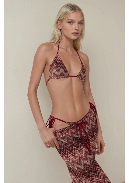 Kadın Geniş Paça Renkli Örme Pantolon Multicolor