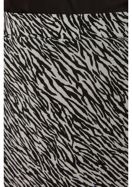 Kadın Yüksek Bel Zebra Desenli Midi Etek Çok Renkli
