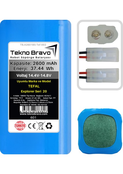 (Tefal Explorer Seri 20 Uyumlu) 2600MAH 37,44WH Robot Süpürge Yedek Bataryası