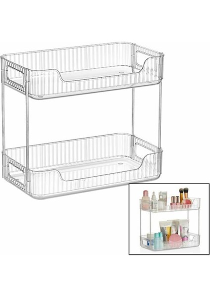 Şeffaf Mika Kristal 2 Katlı Organizer 30X17 Cm, Şık ve Kullanışlı Depolama Çözümü