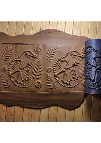 10 cm Dinazor Seramik & Polimer Kil Doku Rulosu Desen Oklavası